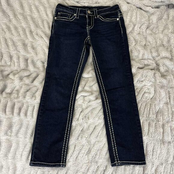 Knox Rose Jeans Women 2 Blue Crop Skinny Low Rise Dark Wash Thick Stitching - Picture 1 of 9